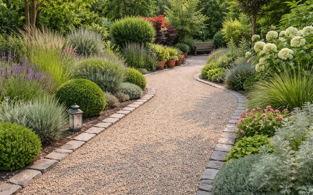 Allée de jardin en gravier : guide de pose et idées